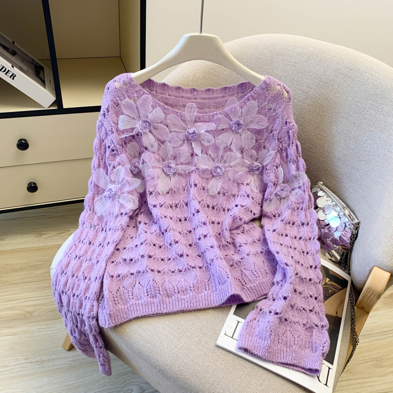 Spring tops flowers decoration sweater for women