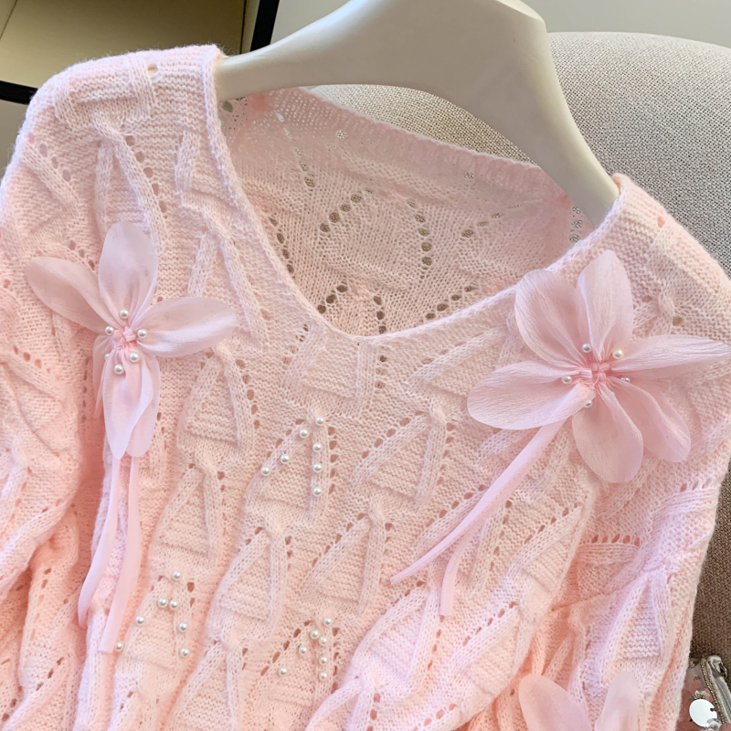 Long sleeve sweet spring flowers sweater for women