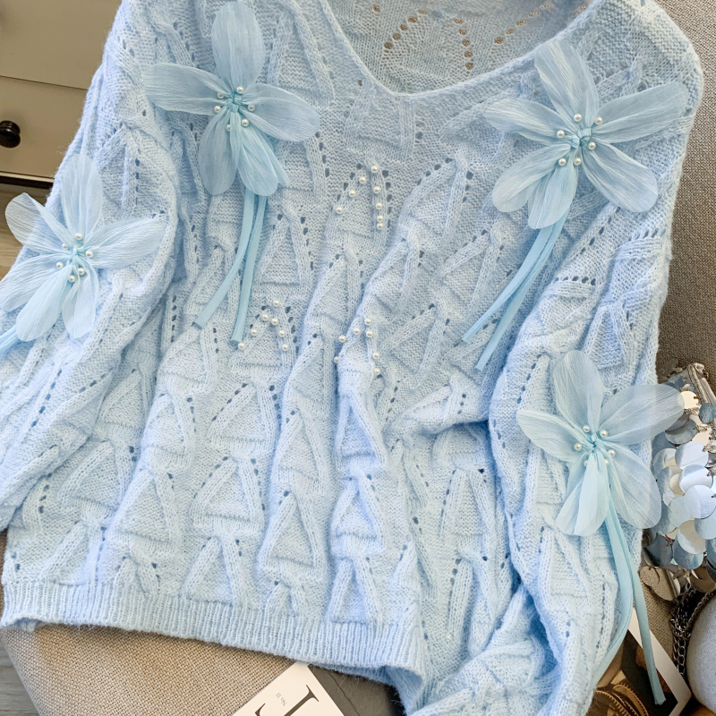 Long sleeve sweet spring flowers sweater for women