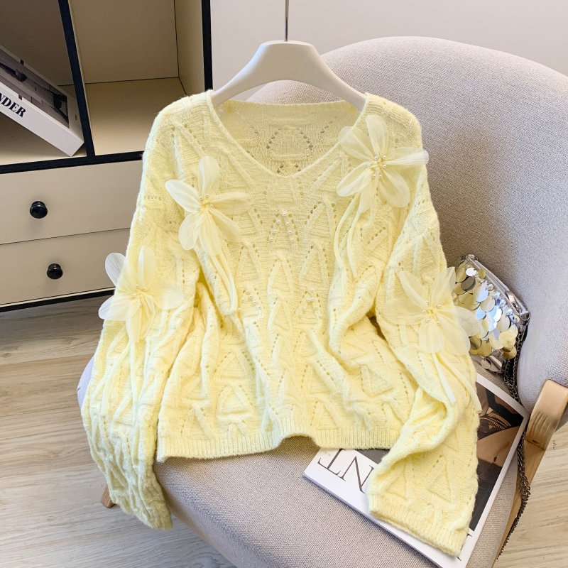 Long sleeve sweet spring flowers sweater for women