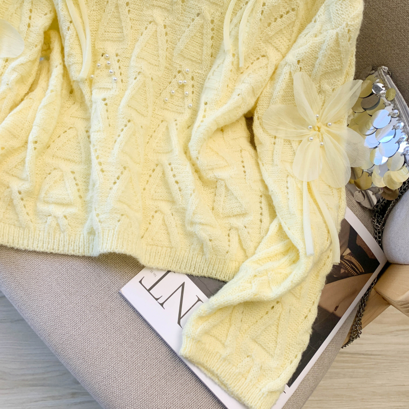 Long sleeve sweet spring flowers sweater for women