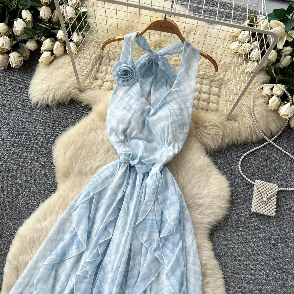 Plaid France style dress slim long dress for women