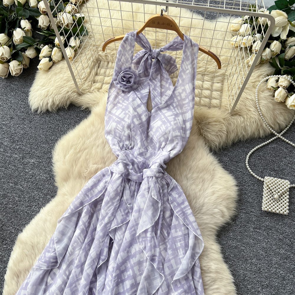 Plaid France style dress slim long dress for women