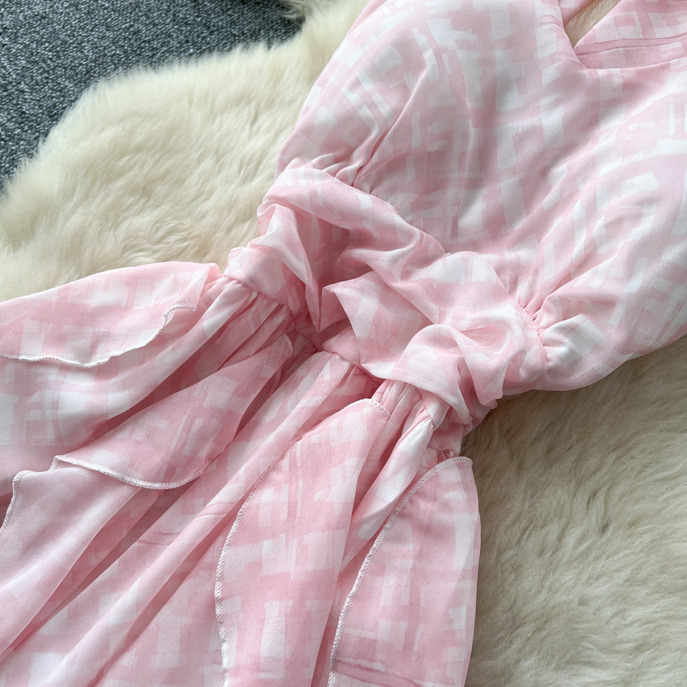 Plaid France style dress slim long dress for women