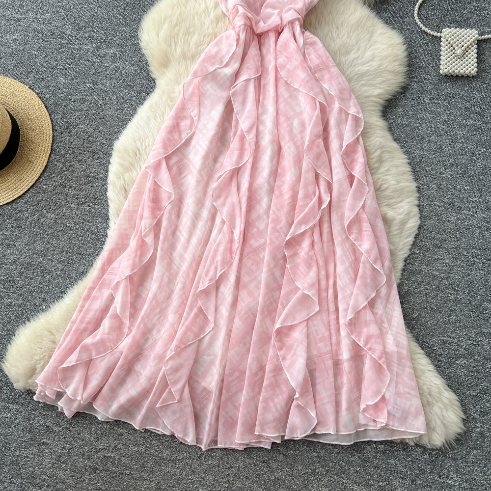 Plaid France style dress slim long dress for women