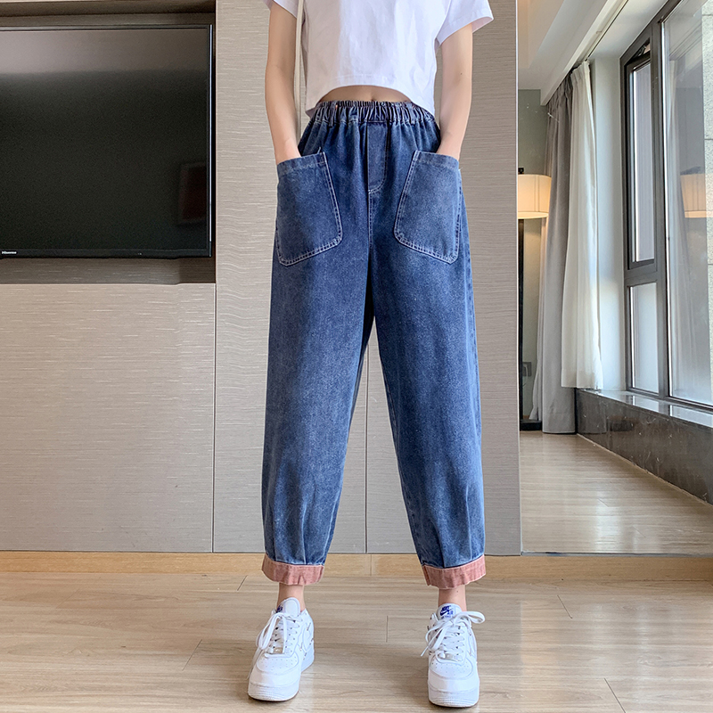 Splice colors-bar jeans art slim harem pants for women