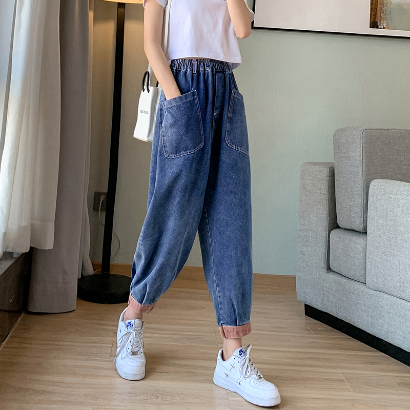 Splice colors-bar jeans art slim harem pants for women