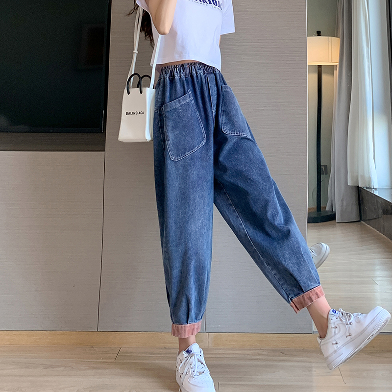 Splice colors-bar jeans art slim harem pants for women