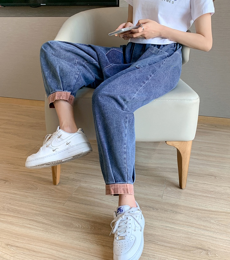 Splice colors-bar jeans art slim harem pants for women