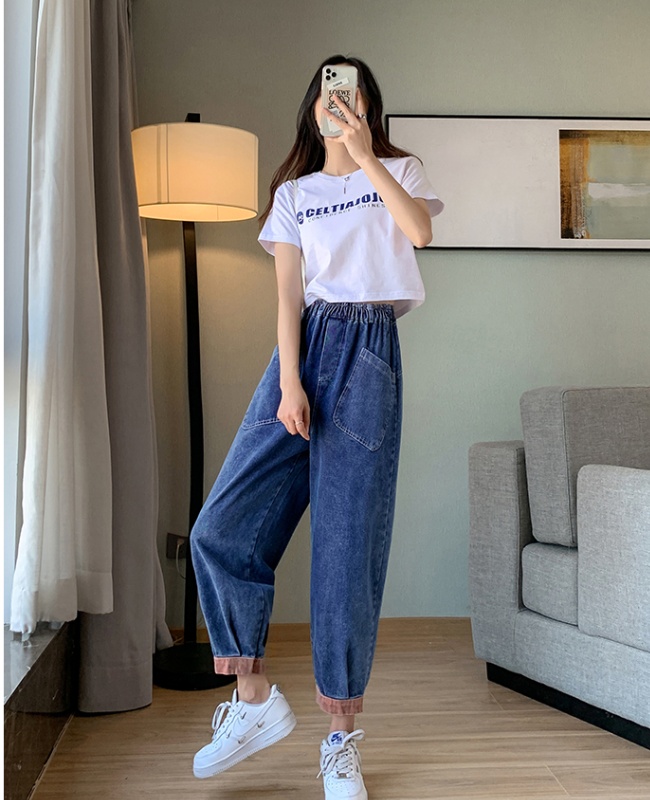 Splice colors-bar jeans art slim harem pants for women