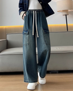 Couples drawstring jeans retro wide leg pants