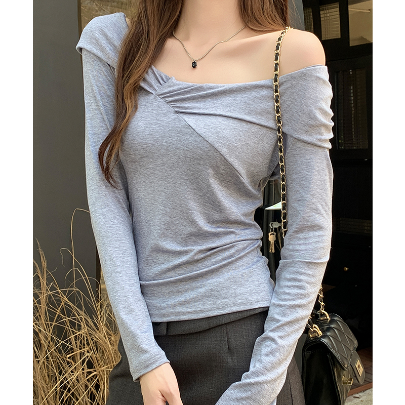 Slim spring T-shirt sloping shoulder bottoming shirt
