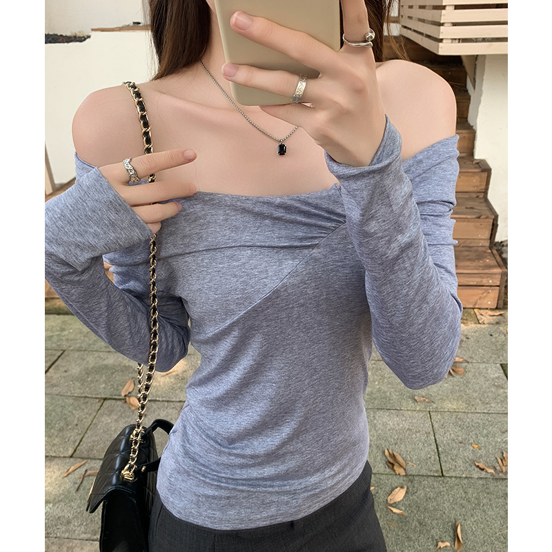 Slim spring T-shirt sloping shoulder bottoming shirt