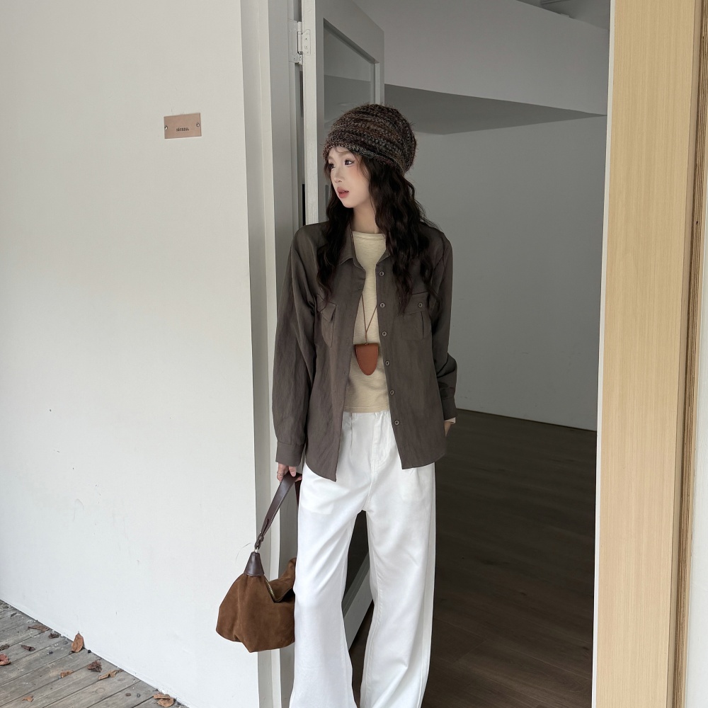 Loose green work clothing long sleeve coat for women