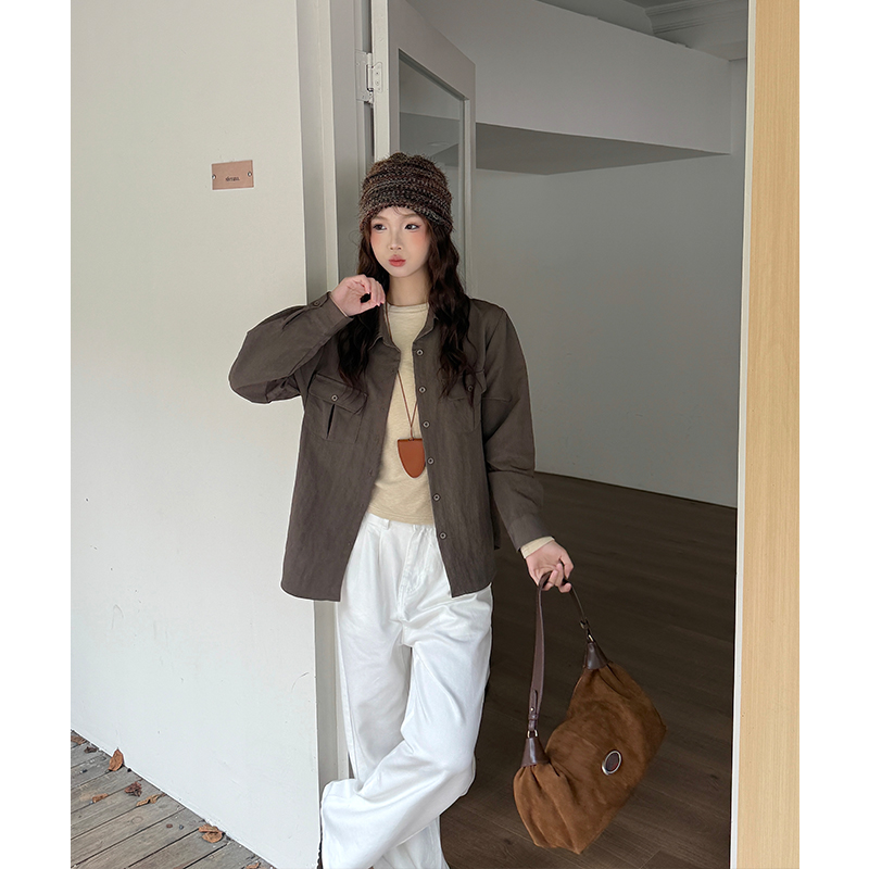 Loose green work clothing long sleeve coat for women