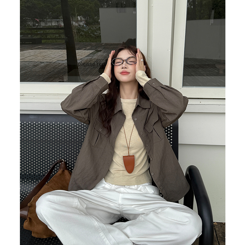 Loose green work clothing long sleeve coat for women