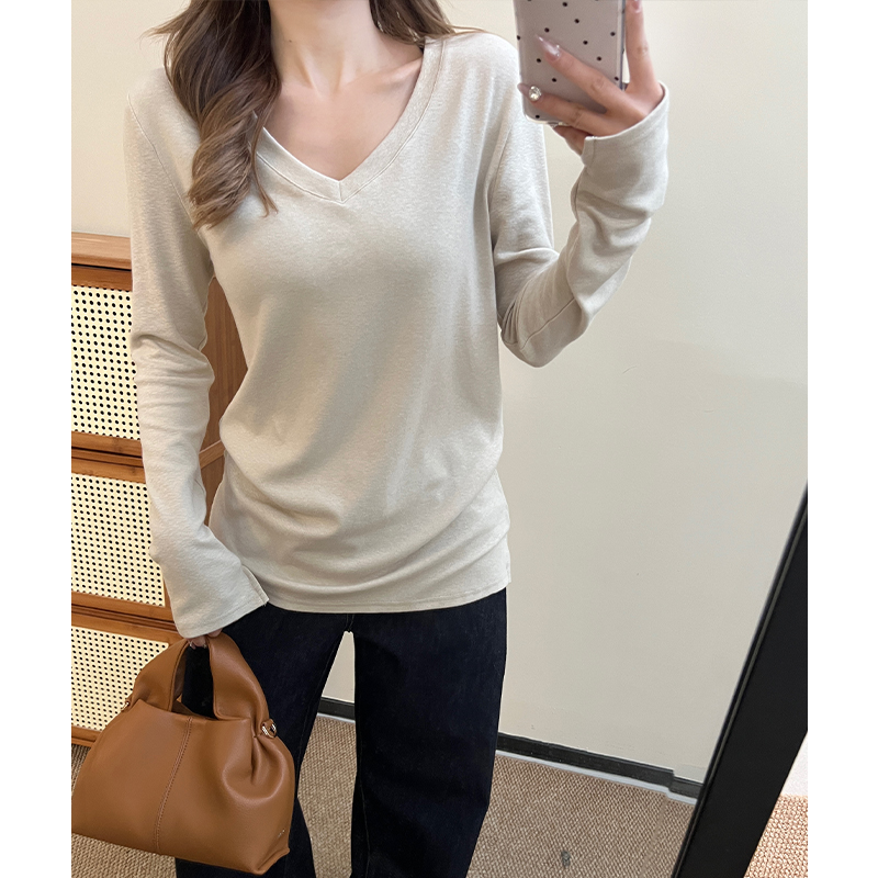 Loose spring tops V-neck T-shirt for women