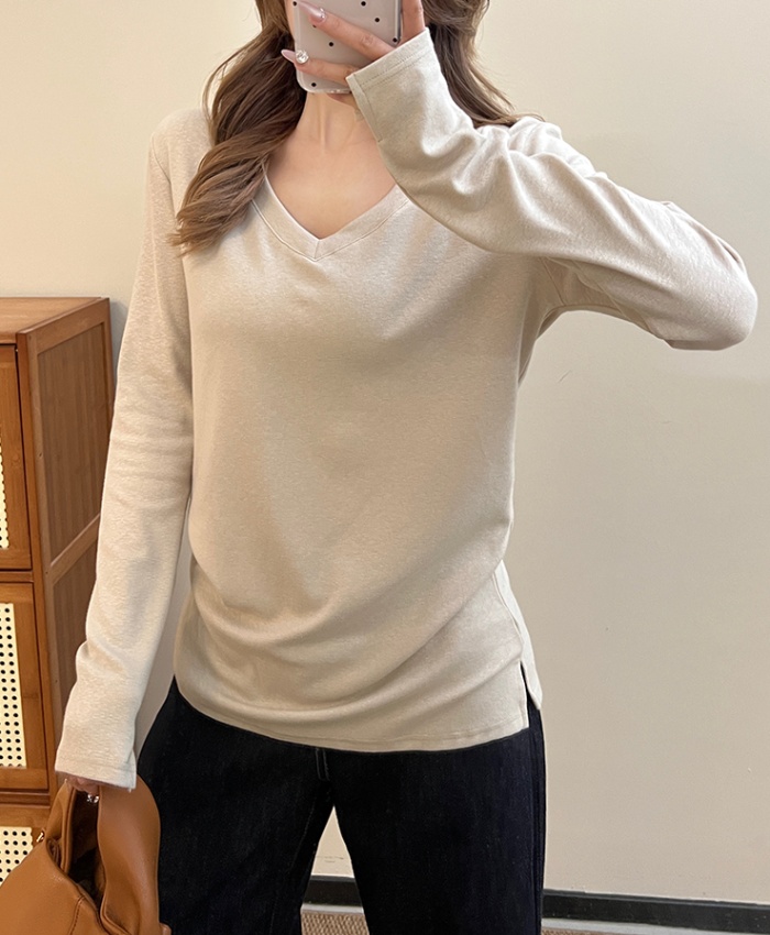 Loose spring tops V-neck T-shirt for women