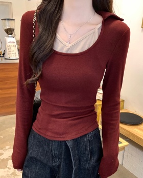 Black inside the ride T-shirt long sleeve V-neck tops