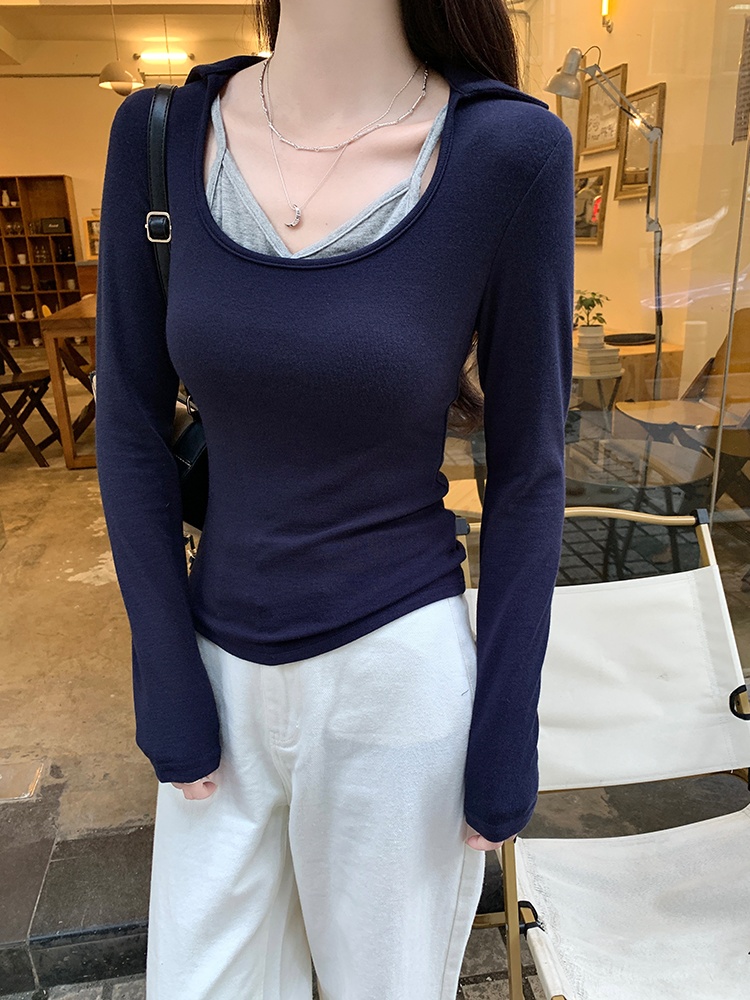 Black inside the ride T-shirt long sleeve V-neck tops