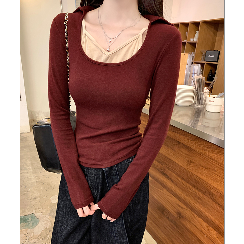 Black inside the ride T-shirt long sleeve V-neck tops