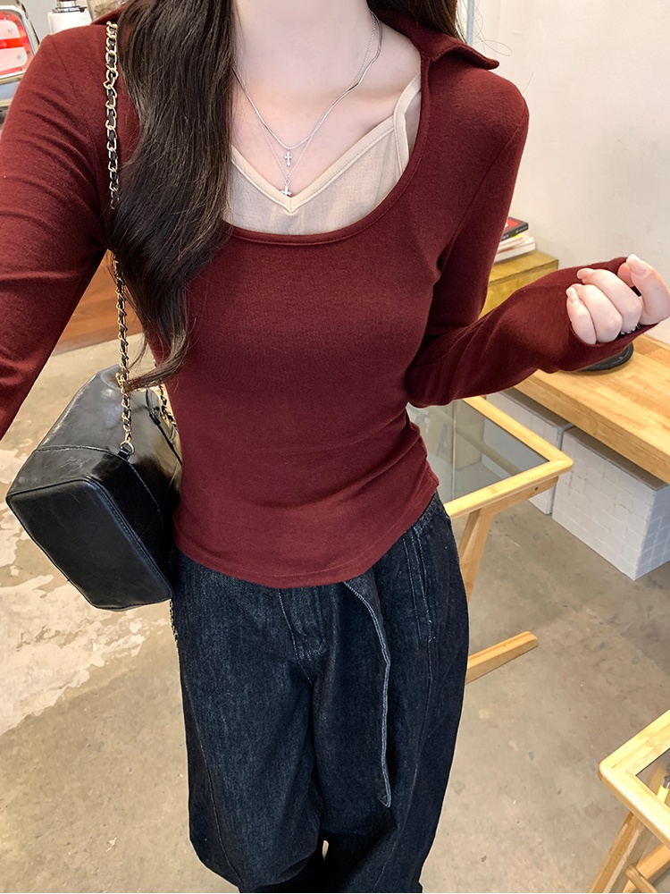 Black inside the ride T-shirt long sleeve V-neck tops