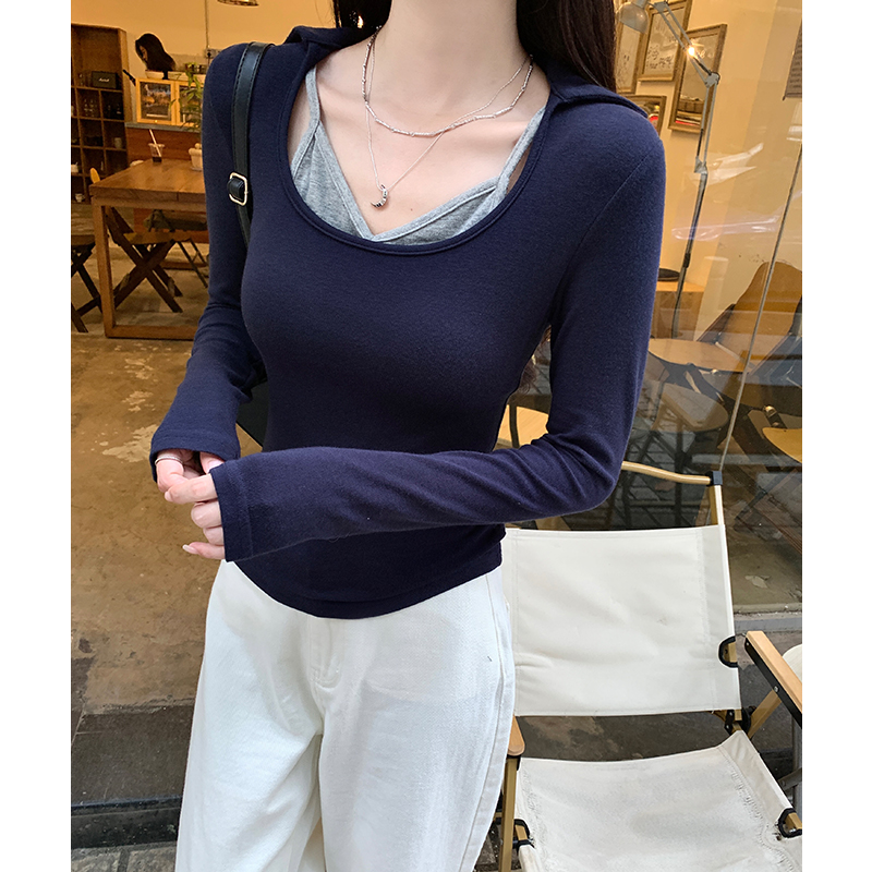 Black inside the ride T-shirt long sleeve V-neck tops