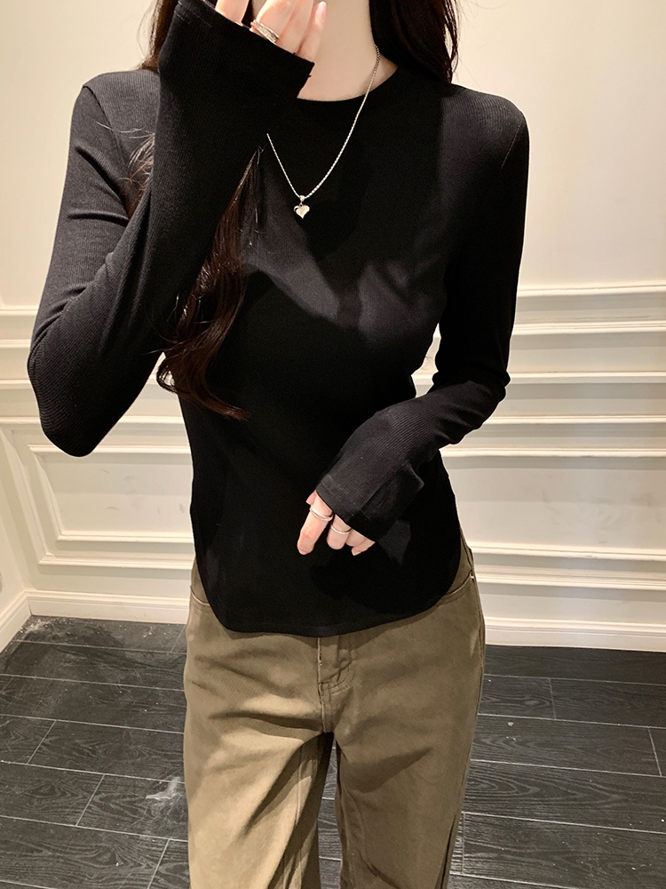 Slim arc hem bottoming shirt spring T-shirt