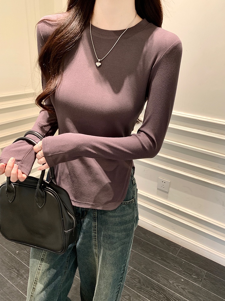 Slim arc hem bottoming shirt spring T-shirt