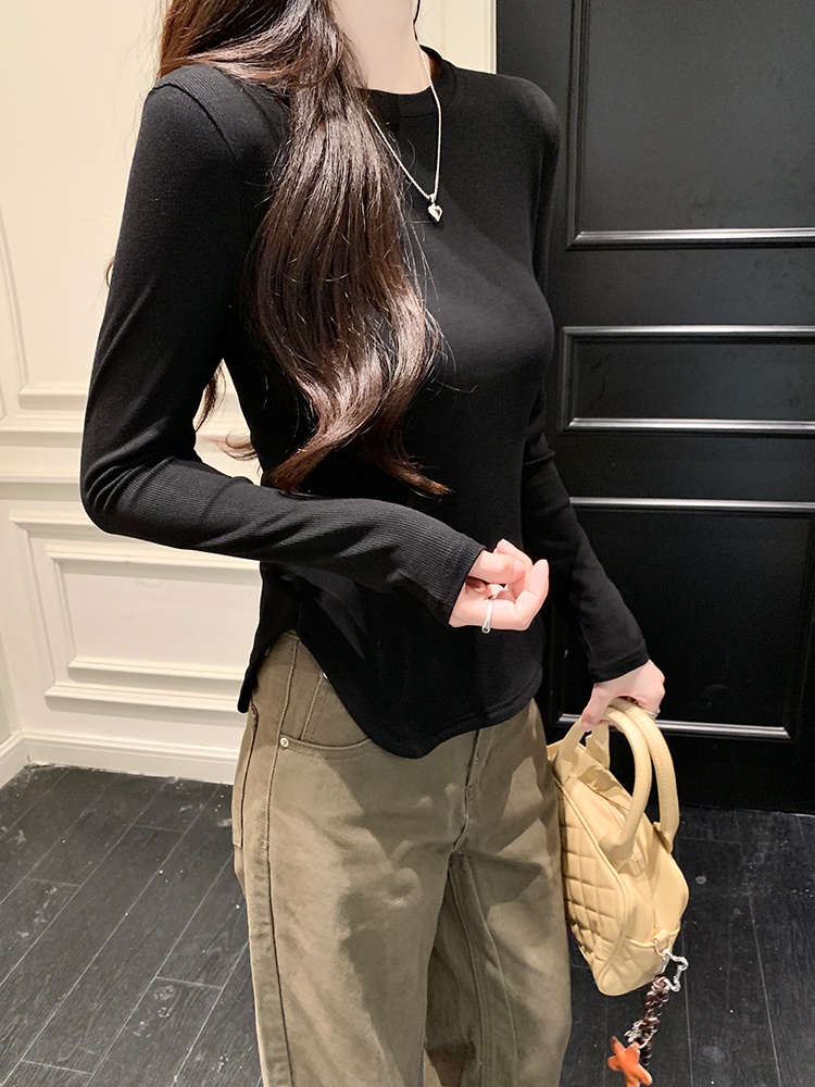 Slim arc hem bottoming shirt spring T-shirt