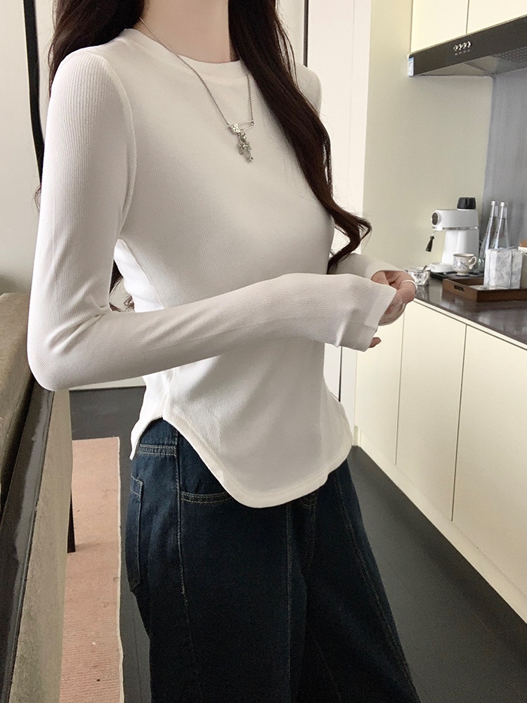 Slim arc hem bottoming shirt spring T-shirt