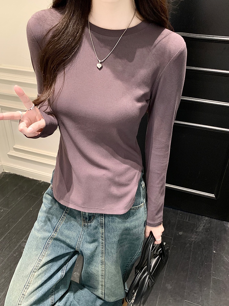 Slim arc hem bottoming shirt spring T-shirt