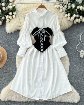 Pseudo-two slim commuting shirt Korean style autumn dress for women