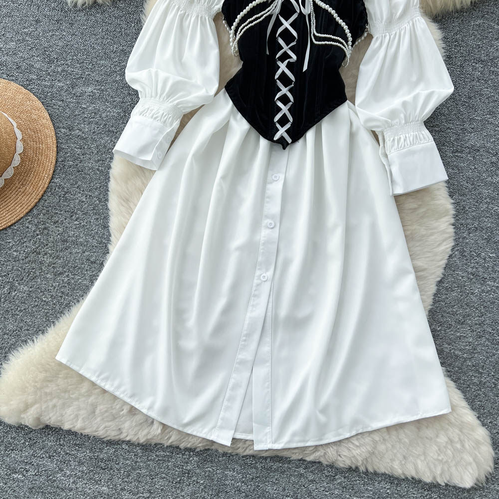 Pseudo-two slim commuting shirt Korean style autumn dress for women