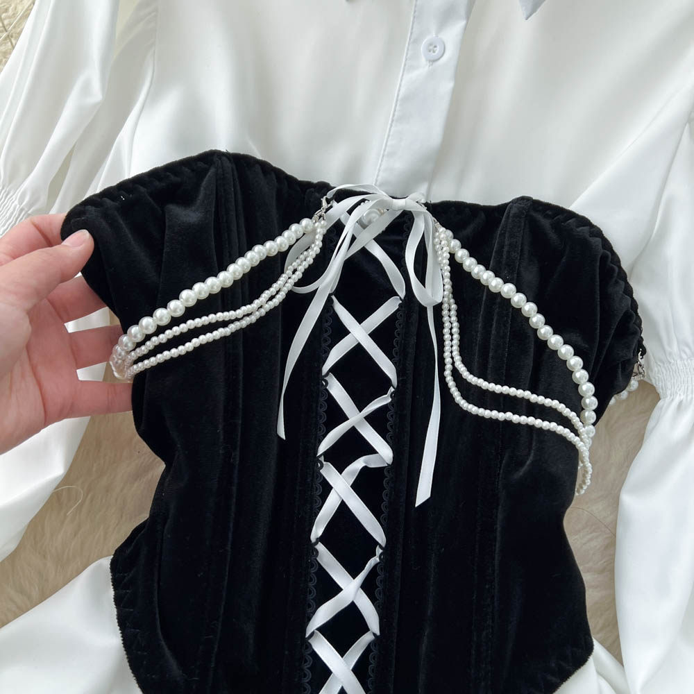 Pseudo-two slim commuting shirt Korean style autumn dress for women