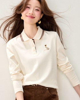 Spring apricot long sleeve tops Casual slim shirts