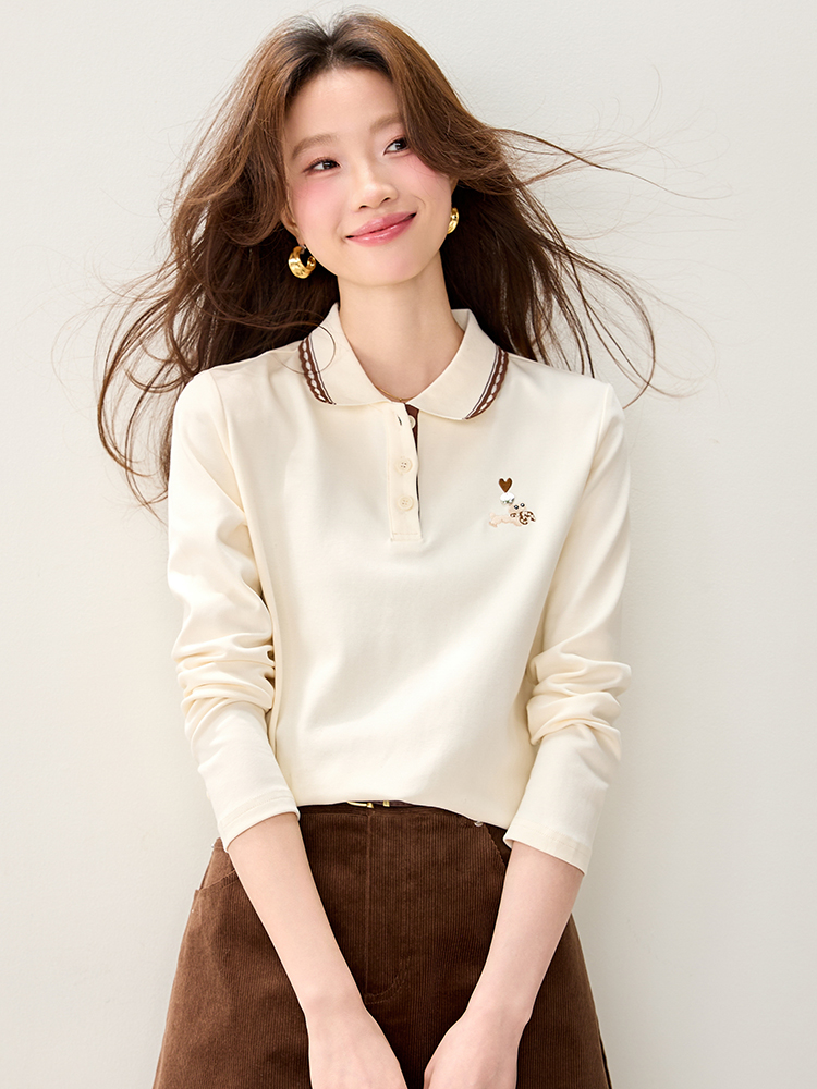 Spring apricot long sleeve tops Casual slim shirts