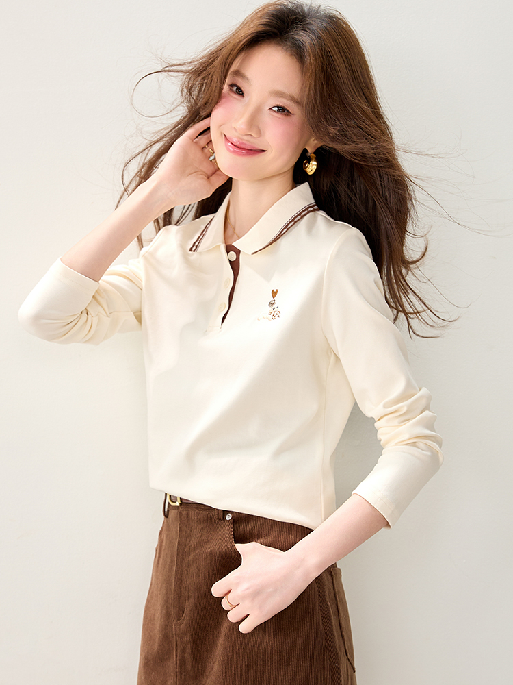 Spring apricot long sleeve tops Casual slim shirts
