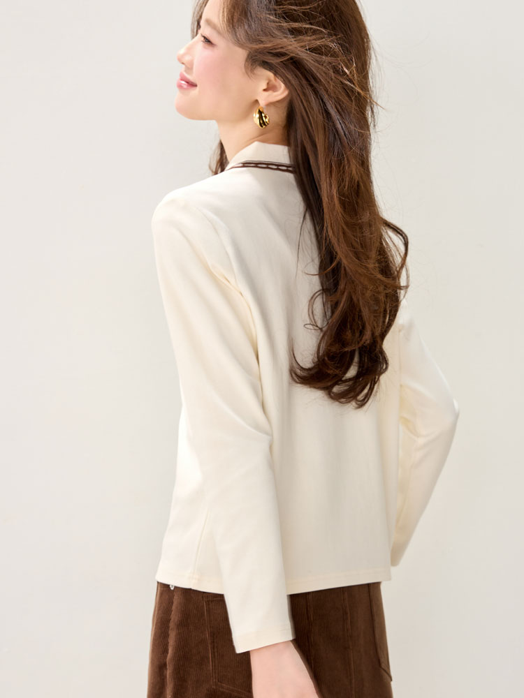 Spring apricot long sleeve tops Casual slim shirts