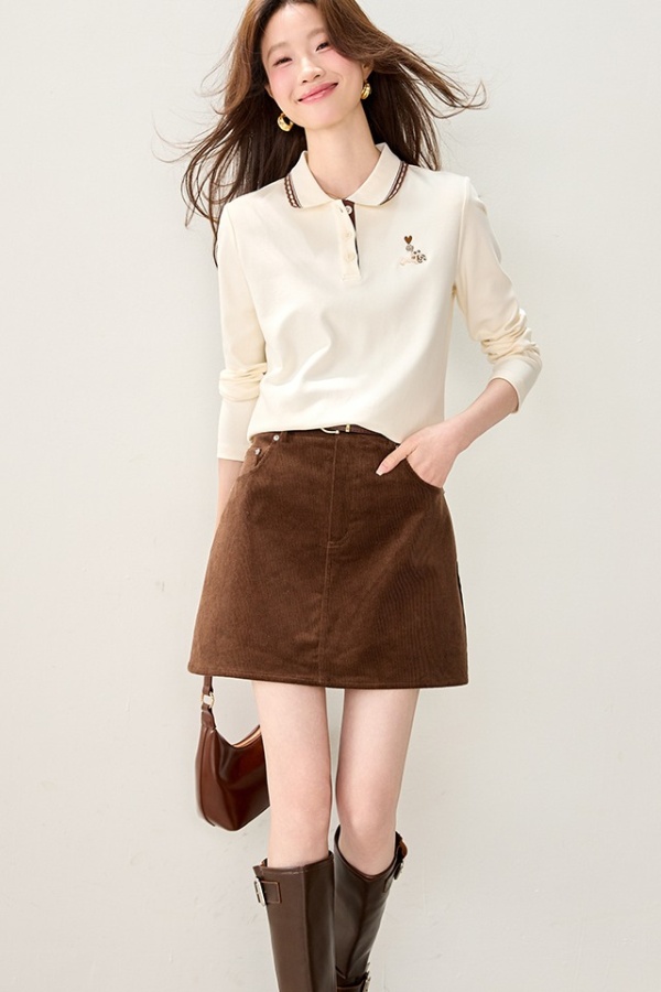 Spring apricot long sleeve tops Casual slim shirts