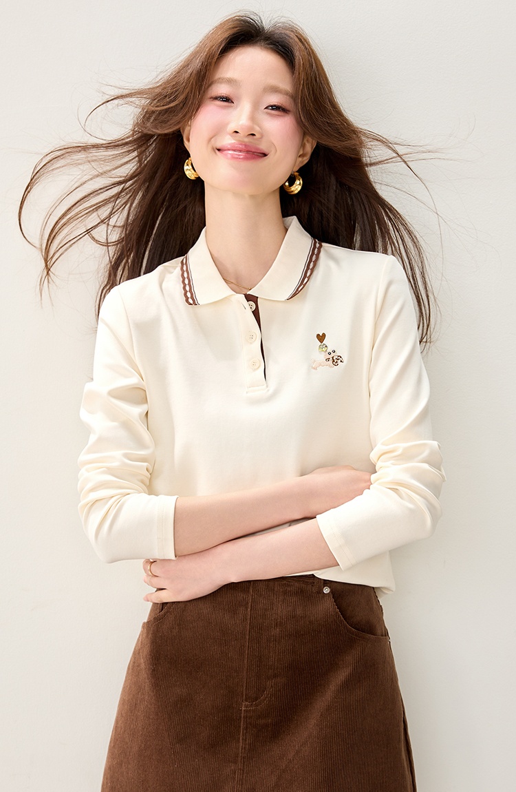 Spring apricot long sleeve tops Casual slim shirts