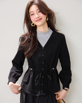 Mixed colors retro pullover Pseudo-two splice tops