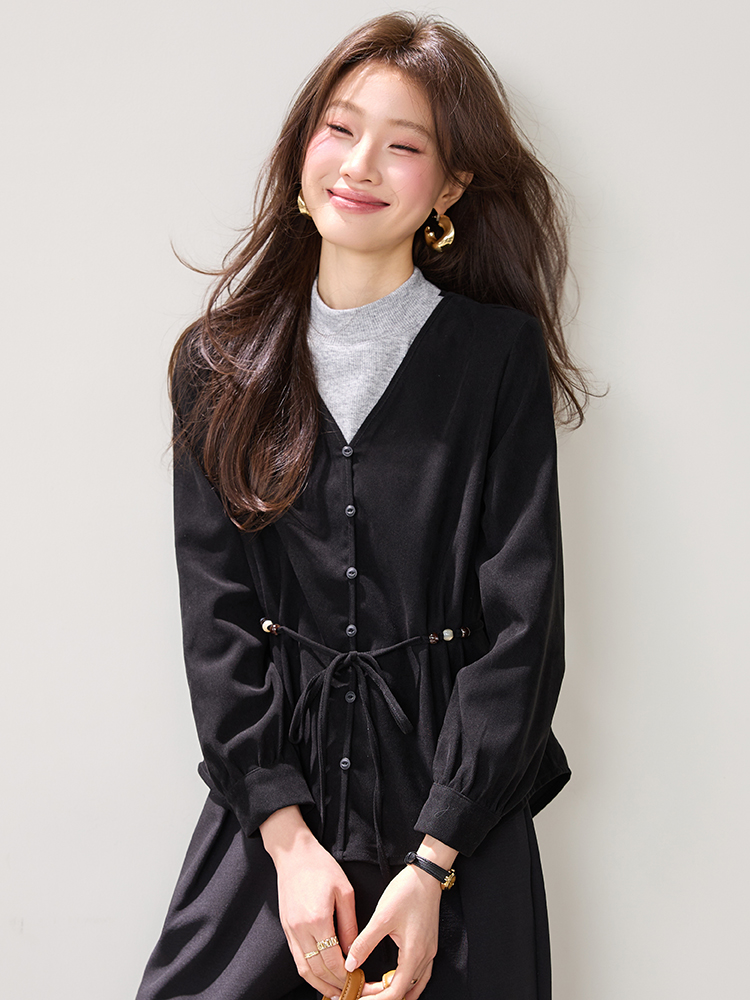 Mixed colors retro pullover Pseudo-two splice tops