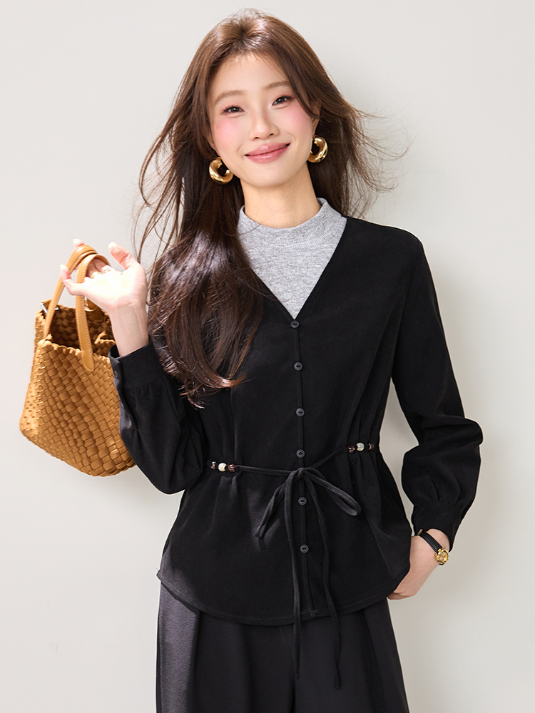 Mixed colors retro pullover Pseudo-two splice tops