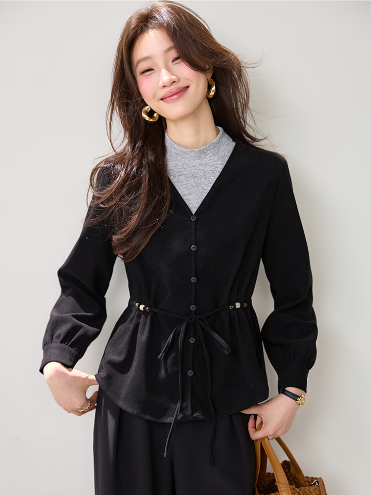 Mixed colors retro pullover Pseudo-two splice tops