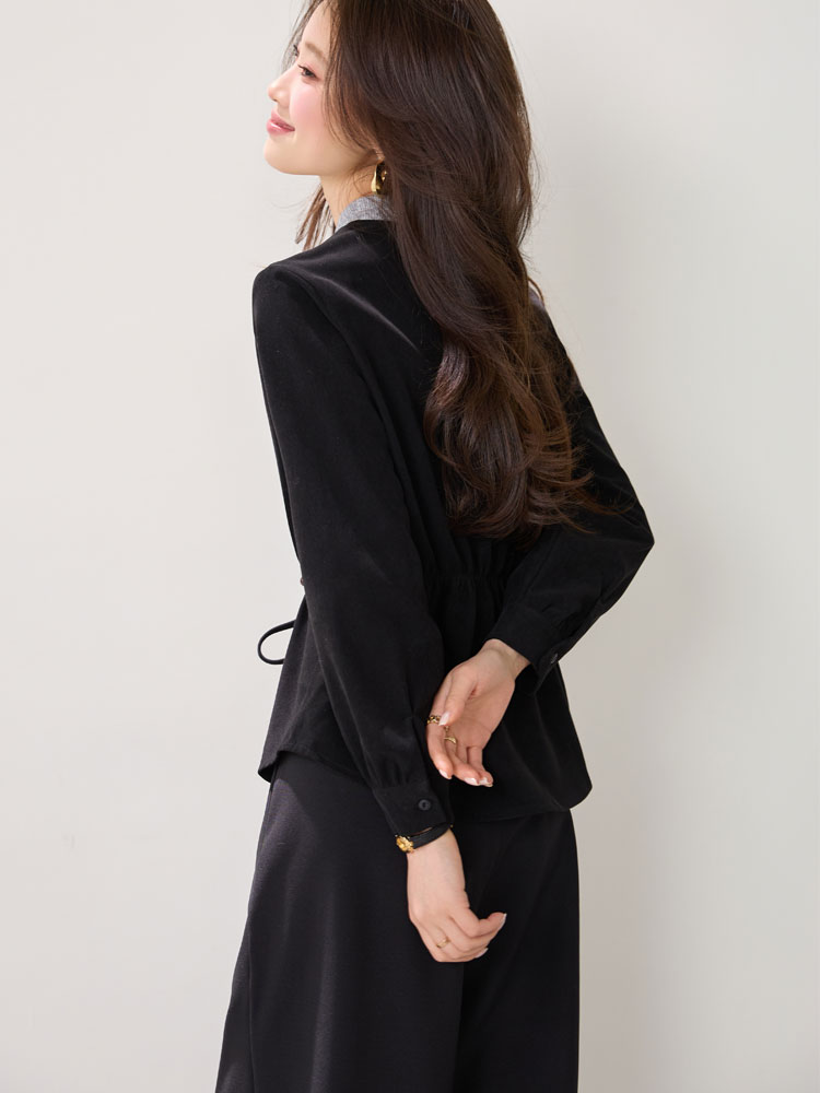 Mixed colors retro pullover Pseudo-two splice tops