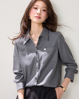 Slim temperament spring tops gray France style shirt