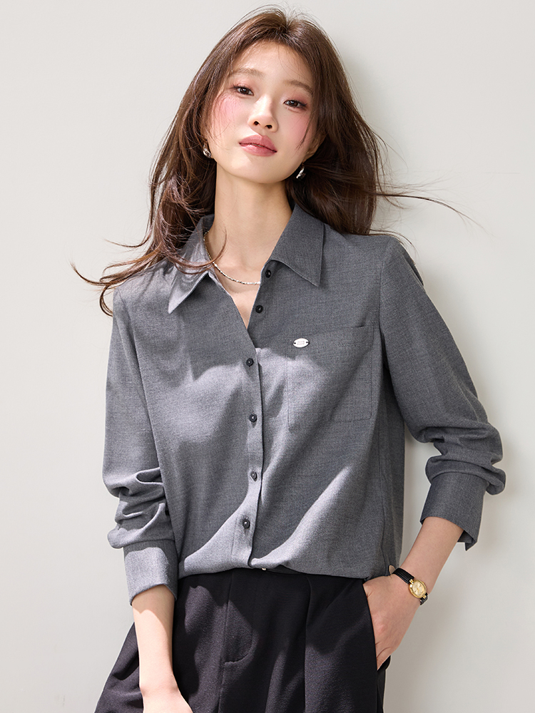 Slim temperament spring tops gray France style shirt