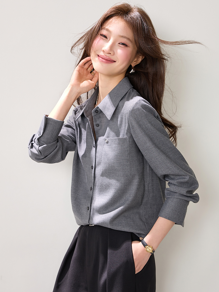 Slim temperament spring tops gray France style shirt