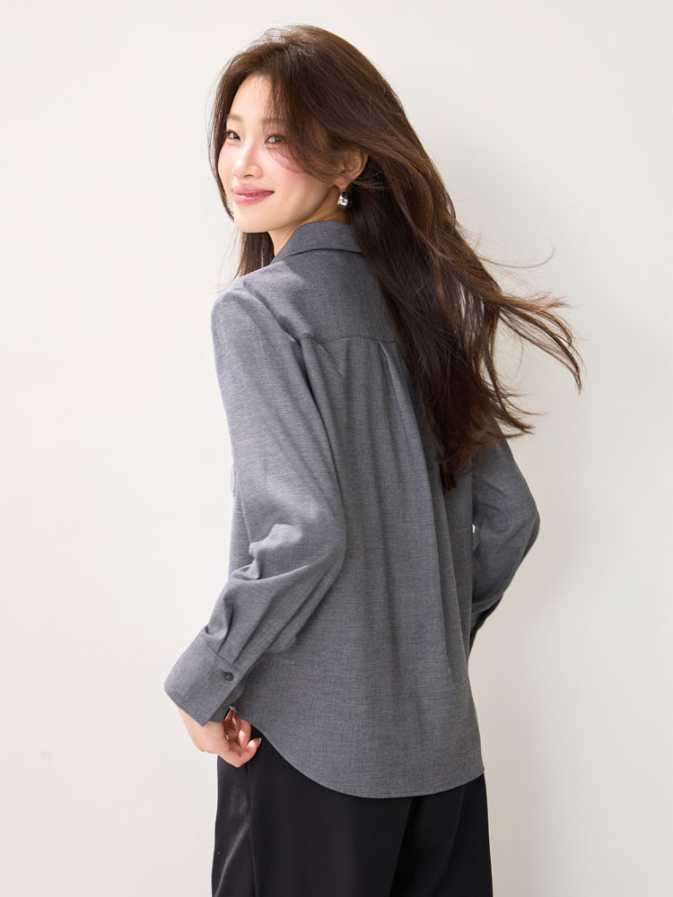 Slim temperament spring tops gray France style shirt